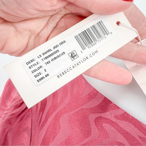 NWT Rebecca Taylor Pink Silk Long Sleeve Printed Dress - Picture 9 of 13